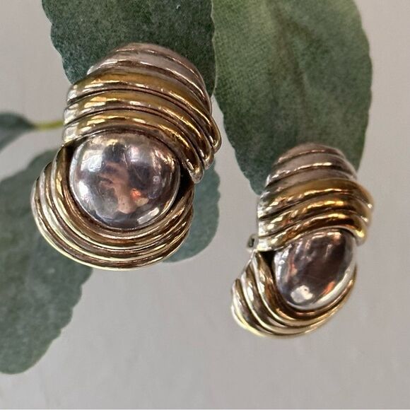 B. Bergner Modernist Electroform Rolly Polly Statement Clip On Earrings 2 Tone - Picture 11 of 13
